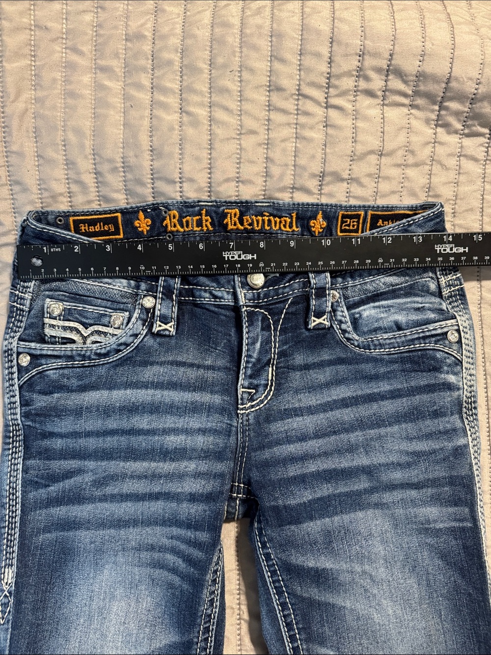 Rock Revival Hadley Womens Blue Embroidered Pocket Ankle Skinny Jeans size 26 - Picture 12 of 13